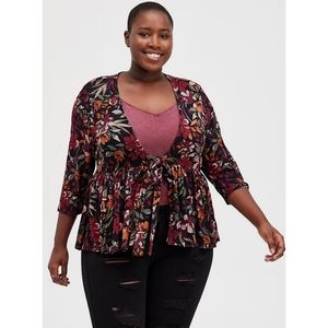 Torrid Black Floral Knit Babydoll Jacket